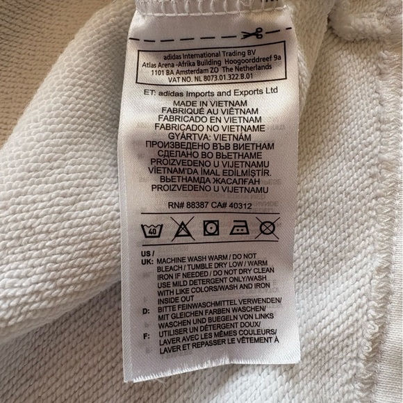 Adidas Originals Cropped Hoodie White Black Triple Stripe Size M - Picture 7 of 12